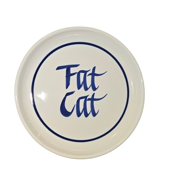 Other - Vtg Fat Cat Dish by CLAY DESIGNS. w/Cobalt Blue Lettering Stripe